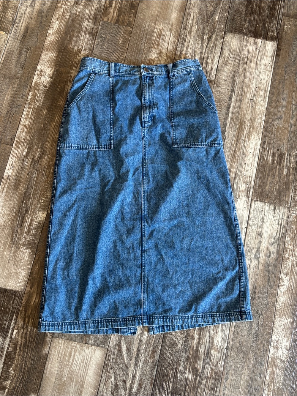 Vintage Cabela's Blue Denim Midi Skirt with Front Patch Pockets